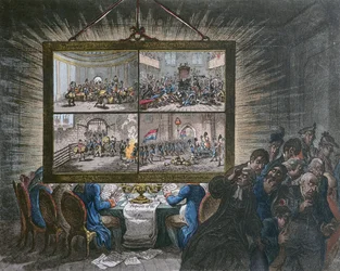 Ausstellung einer demokratischen Transparenz und ihre Wirkung auf patriotische Gefühle, veröffentlicht von Hannah Humphrey 1799